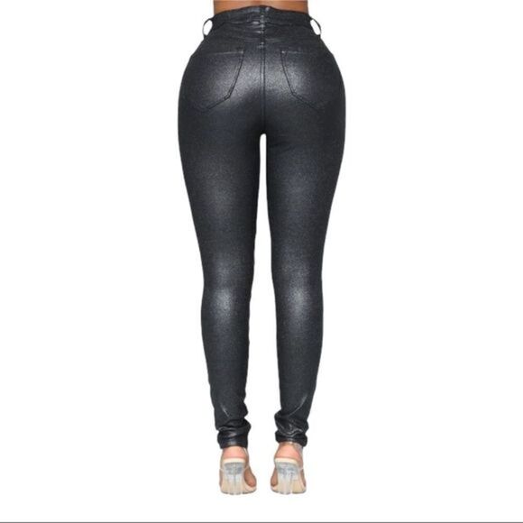 Fashion Nova Double Dare Faux Leather Black Sparkly Pants NWT - Picture 2 of 7